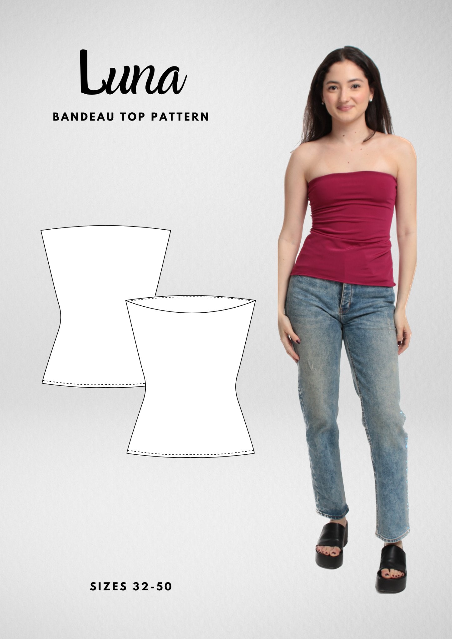 Strapless Bandeau Tube Top Sewing Pattern [Luna]