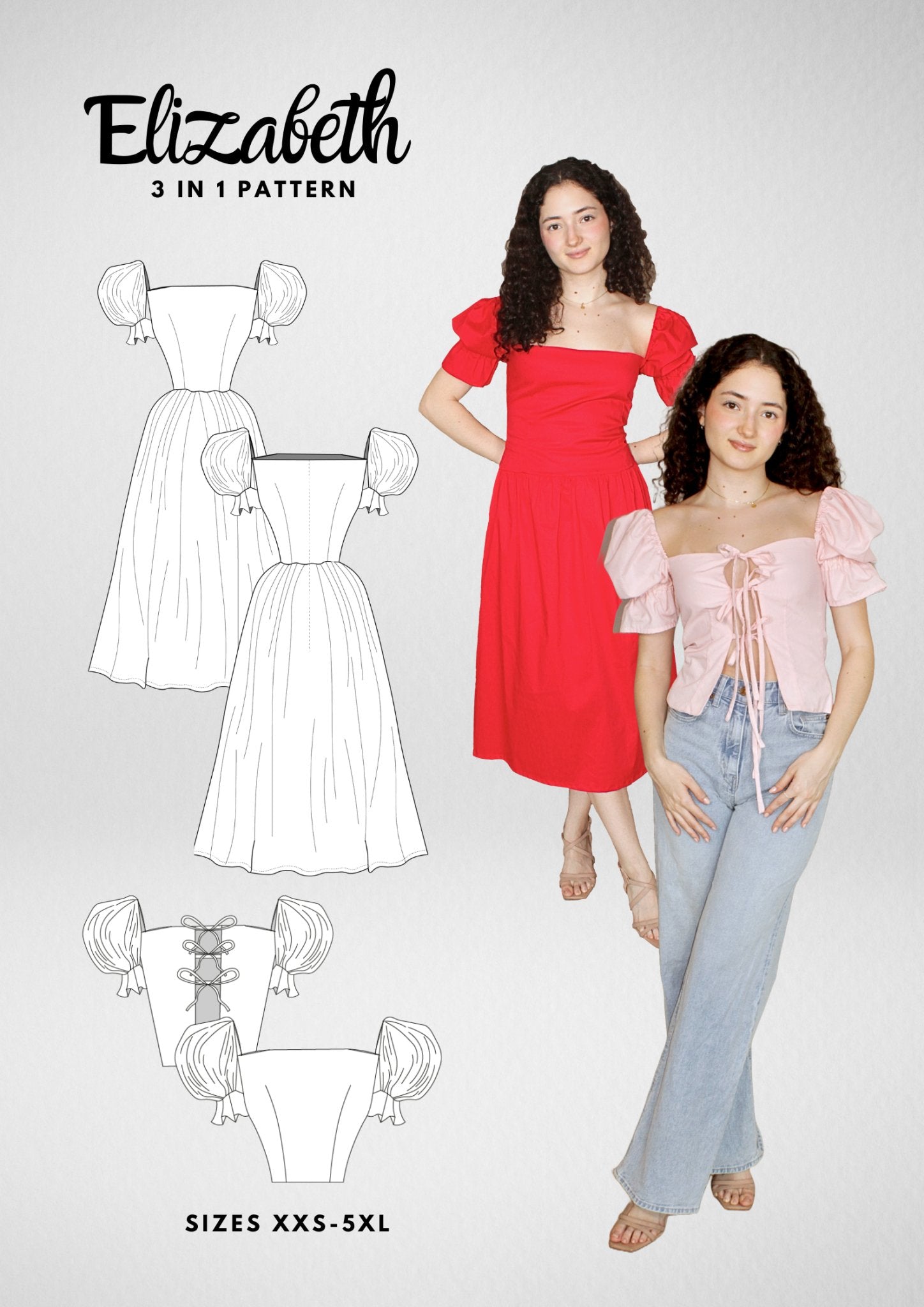 Princess Style Dress and Bow Tops Sewing Pattern [Elizabeth] - Friedlies